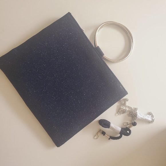 Nina Silver Diamond Navy Event Purse Sandia Formal Clutch - Picture 2 of 4